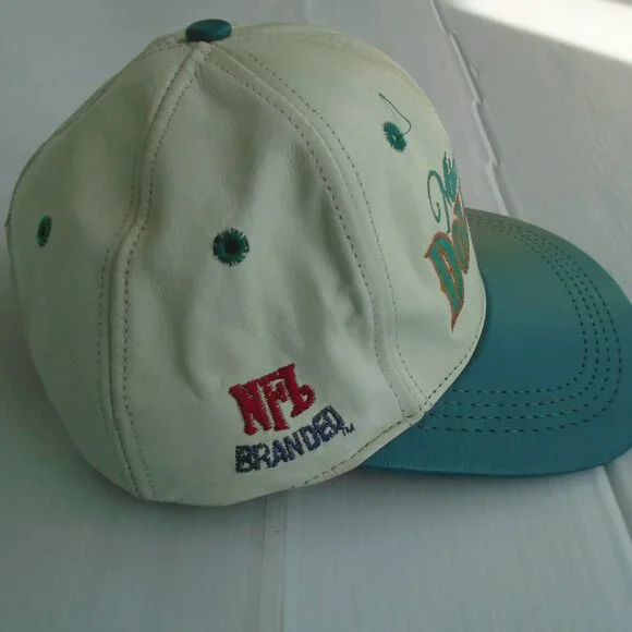 Modern Brand Miami Dolphins Genuine Leather Snapback Hat Pre-owned. One Size Fit
